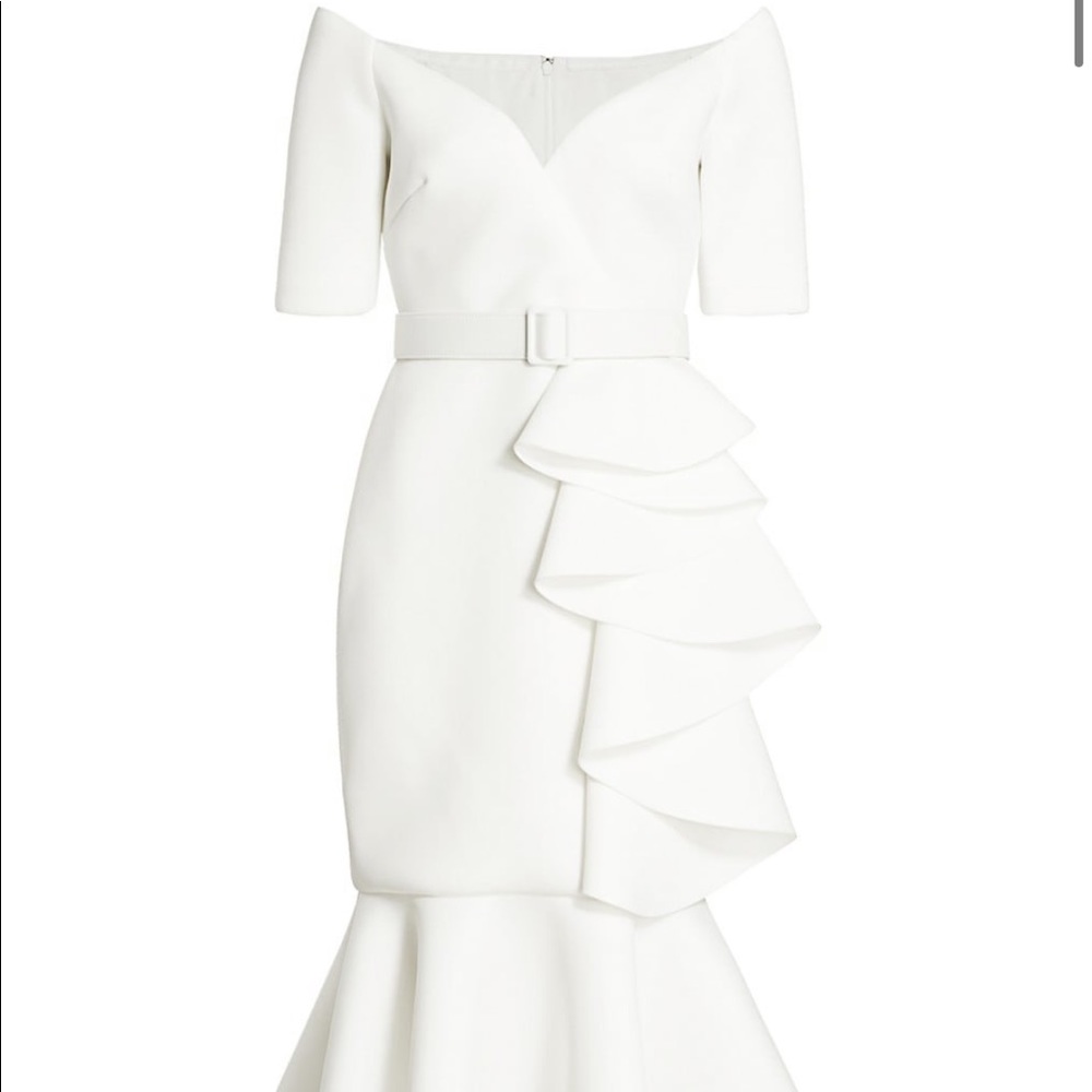 NWT Badgley Mischka Belted scuba dress with ruffle